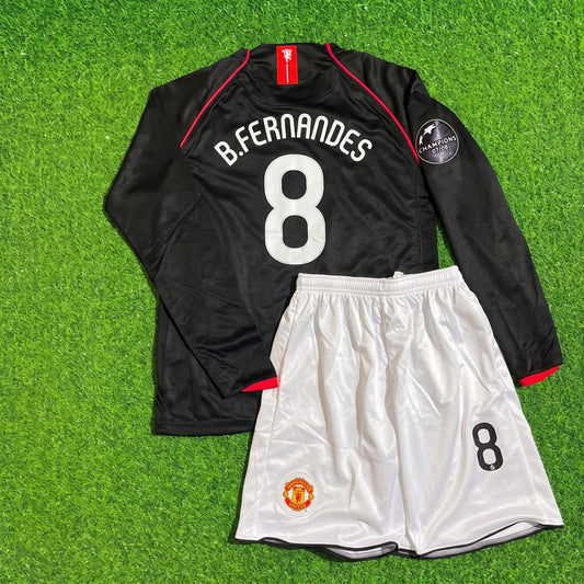 Bruno Fernandes Manchester United Black KIDS Retro Football Jersey Kit