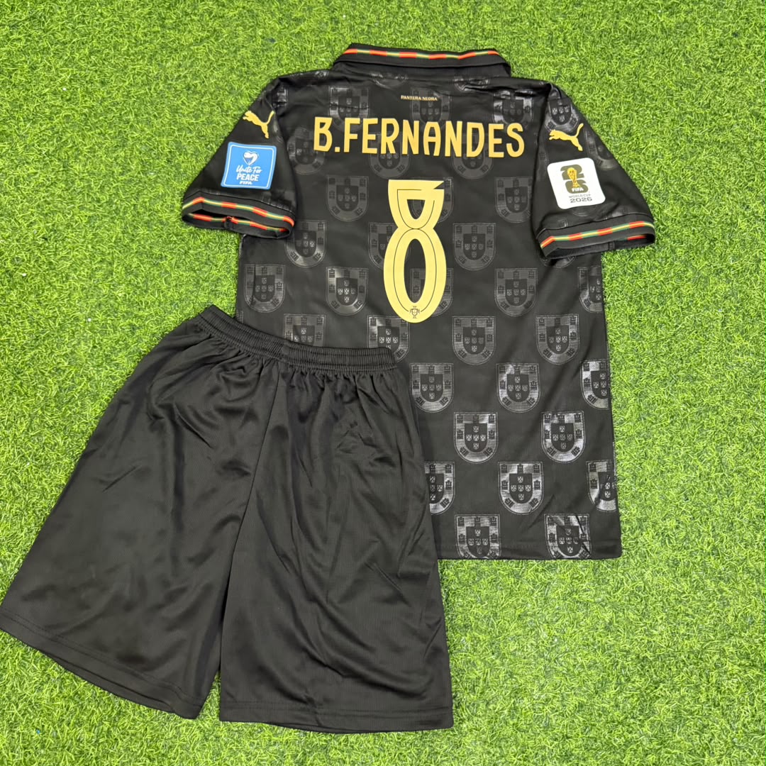 Bruno Fernandes Portugal 2026 World Cup Black Kids Football Jersey