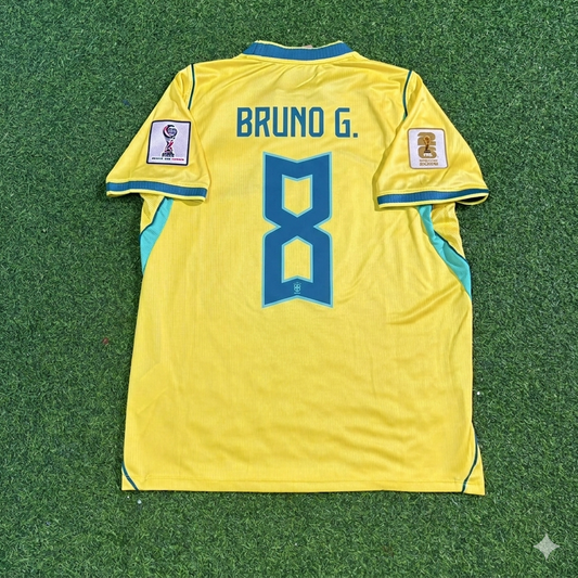 Maillot de football domicile jaune Bruno Guimarães #8 Brésil Coupe du Monde 2026