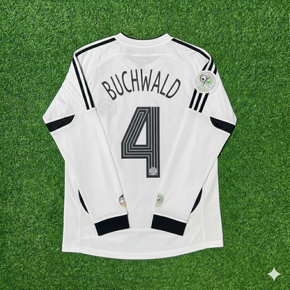 Maillot de football rétro blanc à manches longues Guido Buchwald Allemagne Coupe du Monde Maillot de football rétro à manches longues Guido Buchwald