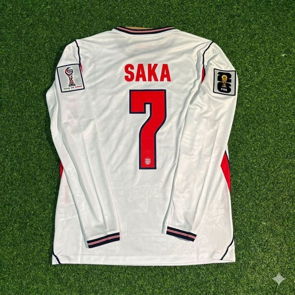 Bukayo Saka #7 England 2026 World Cup Home White Long Sleeve Jersey
