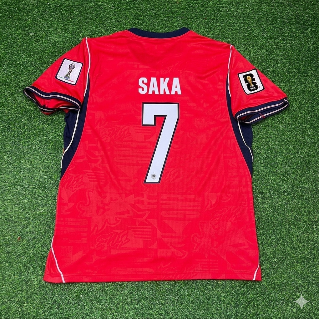 Bukayo Saka #7 England 2026 World Cup Away Red Football Jersey