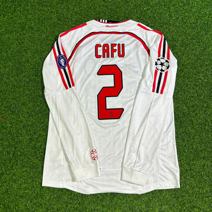 Cafu #2 AC Milan 2007 Champions League Final Away White Long Sleeve Retro Football Jersey