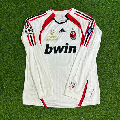 Cafu #2 AC Milan 2007 Champions League Final Away White Long Sleeve Retro Football Jersey