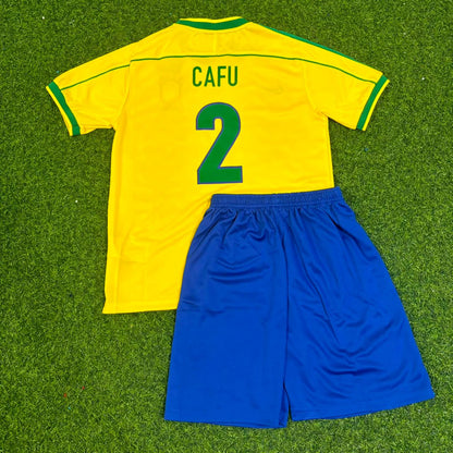 Cafu #2 Brazil 2002 World Cup Retro Kids Soccer Kit Jersey Kinder Trikot Maillot Enfant Soccer Shirt