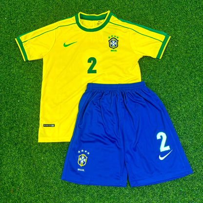 Cafu #2 Brazil 2002 World Cup Retro Kids Soccer Kit Jersey Kinder Trikot Maillot Enfant Soccer Shirt