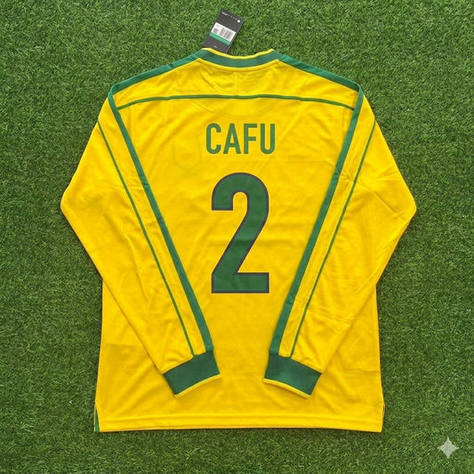 Cafu #2 - Brazil Long Sleeve Retro Football Kit Jersey Trikot Maillot Soccer Shirt