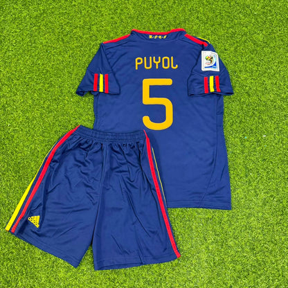 Carles Puyol Spain 2010 World Cup Final Kids Retro Football Jersey Kit