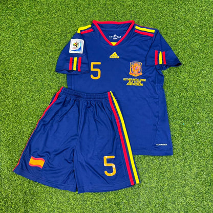 Carles Puyol Spain 2010 World Cup Final Kids Retro Football Jersey Kit