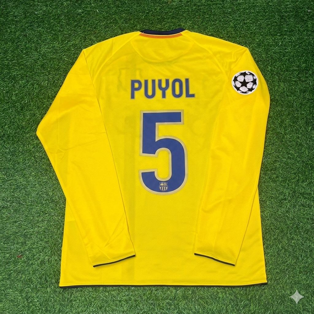 Carles Puyol FC Barcelona 08/09 Season Yellow Away Retro Jersey Trikot Soccer Shirt