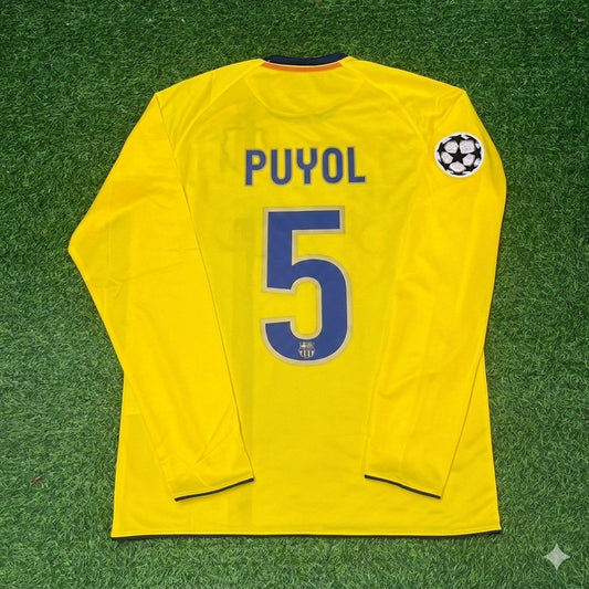 Carles Puyol FC Barcelona 08/09 Season Yellow Away Retro Jersey Trikot Soccer Shirt