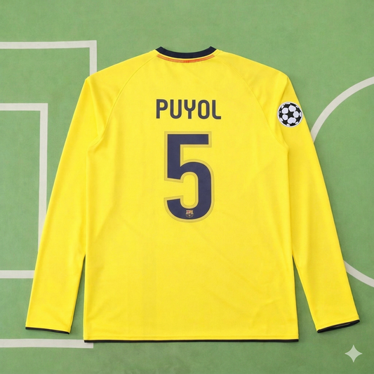 Carles Puyol FC Barcelona 08/09 Season Yellow Away Retro Jersey Trikot Soccer Shirt