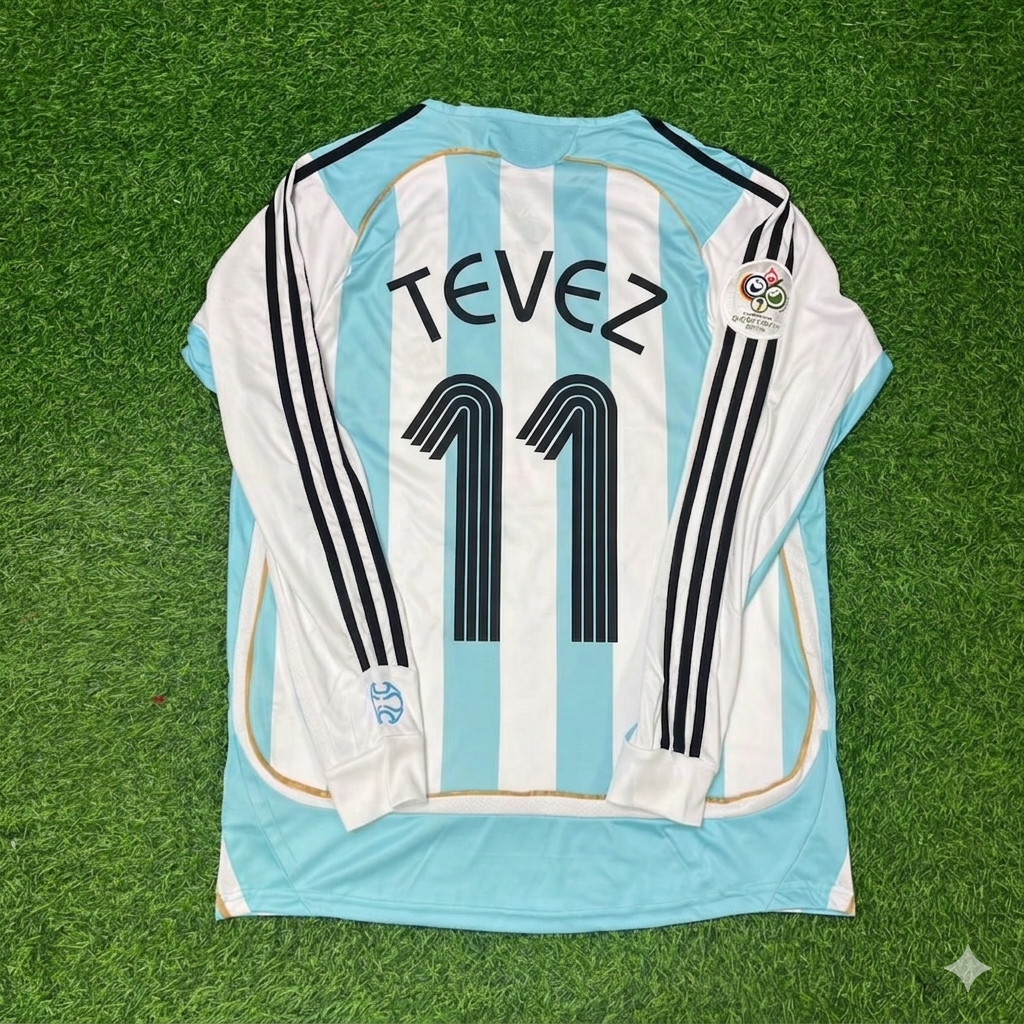 Carlos Tevez #11 Argentina 2006 World Cup Retro Long Sleeve Football Jersey