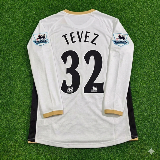 Carlos Tevez #32 Manchester United 2006-2007 White Retro Long Sleeve Football Jersey