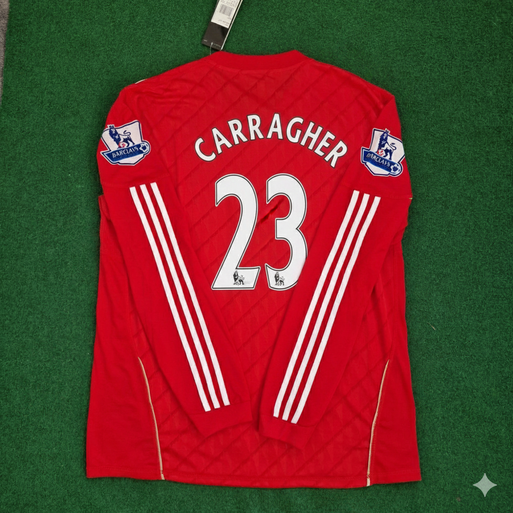 Jamie Carragher Liverpool 2010 2012 Season Long Sleeves Red Retro Jersey Trikot Soccer Shirt