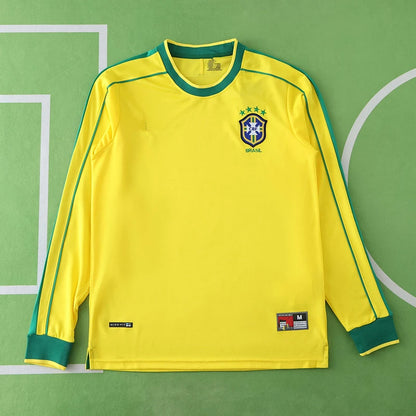 Brasilien 1998 Heimtrikot, langärmelig, Gelb, Retro-Trikot, Fußballtrikot