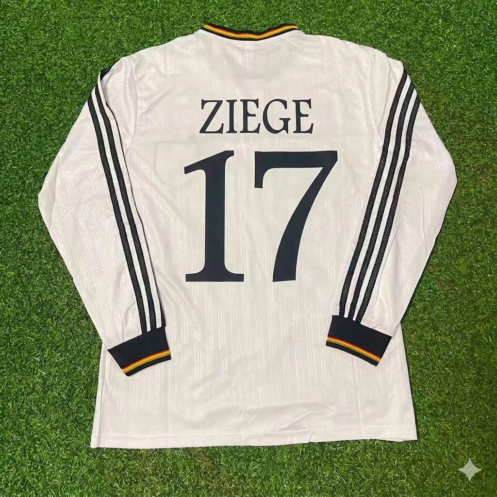 Christian Ziege #17 Germany EURO 1996 Final Home Long Sleeve Retro Football Jersey Kit