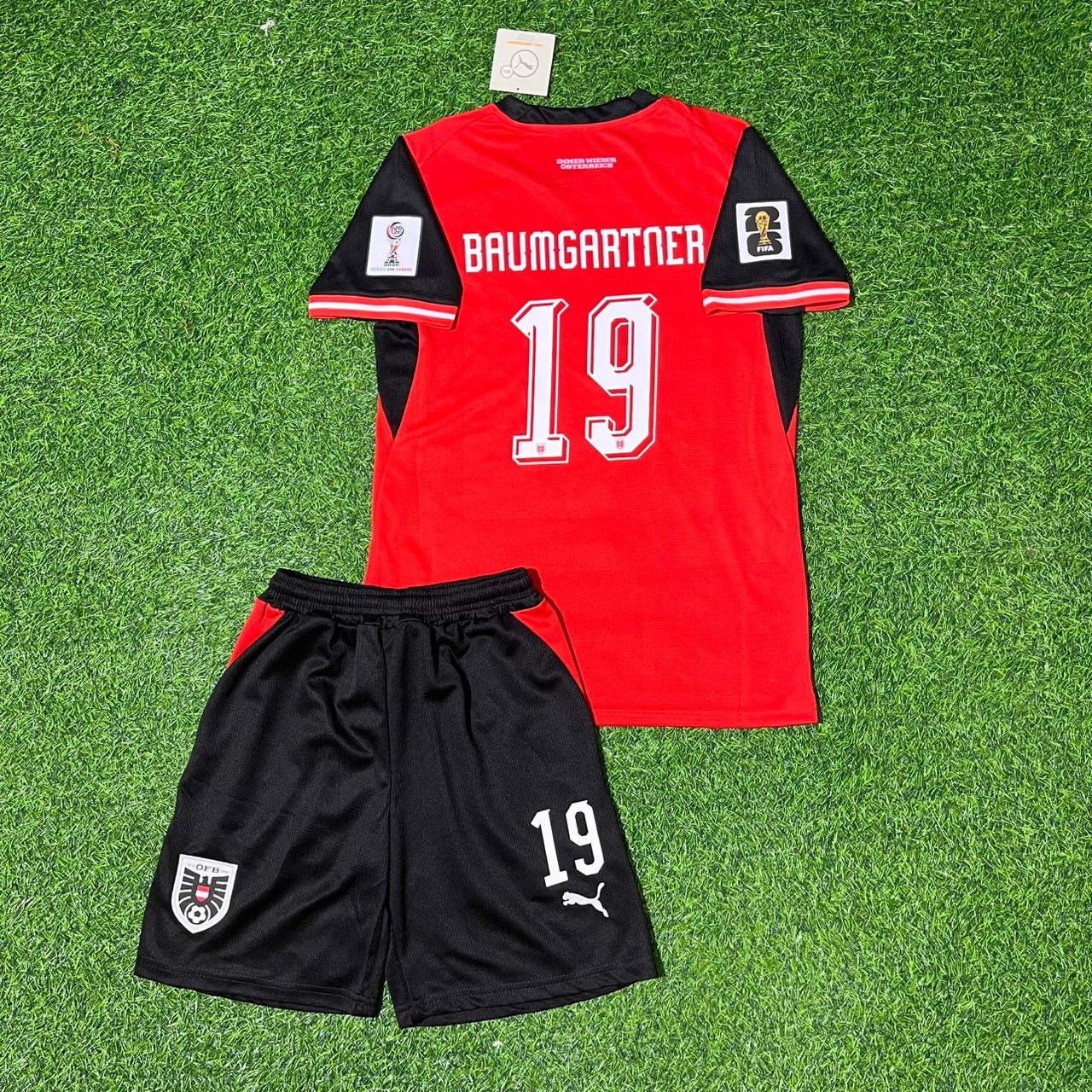 Christoph Baumgartner 19 Österreich 2026 Weltmeisterschaft Kinder Retro Fußballtrikot