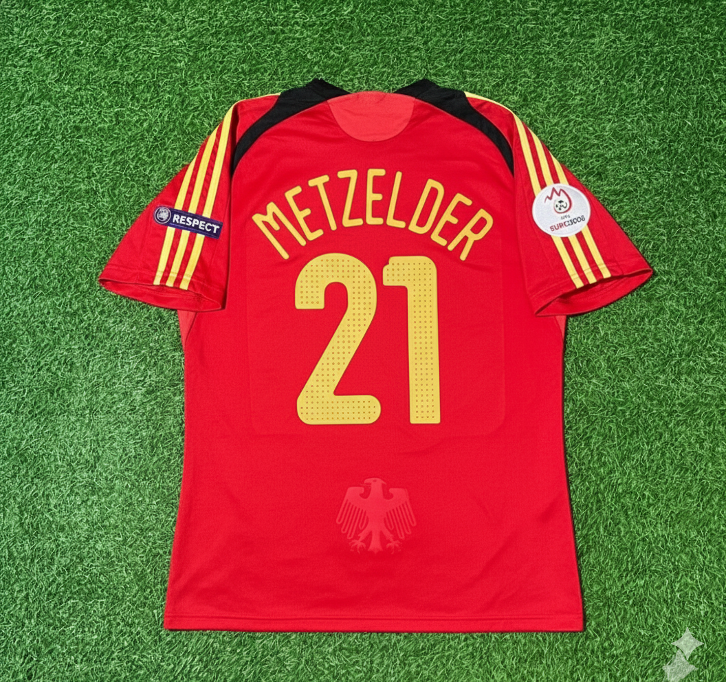 Christoph Metzelder Germany EURO 2008 Away Red Retro Football Jersey Kit