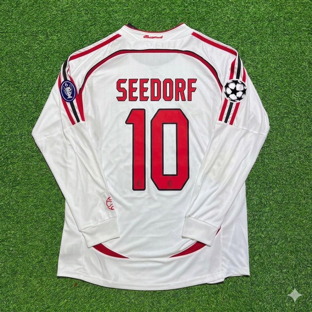 Clarence Seedorf #10 AC Milan 2007 Champions League Final Away White Long Sleeve Retro Jersey