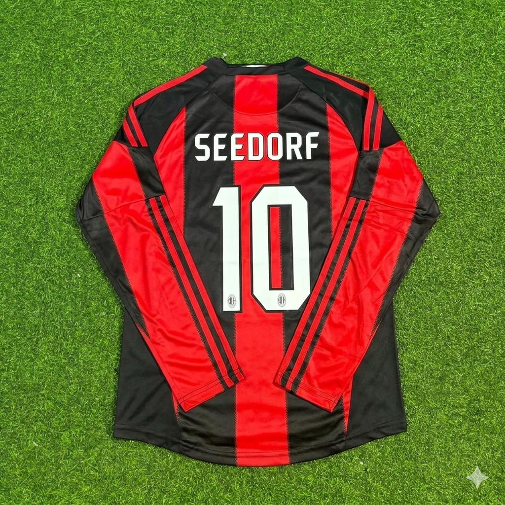 Clarence Seedorf AC Milan 2010-2011 Home Log Sleeve Retro Football Jersey