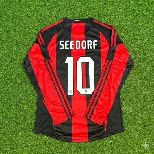 Clarence Seedorf AC Milan 2010-2011 Home Log Sleeve Retro Football Jersey