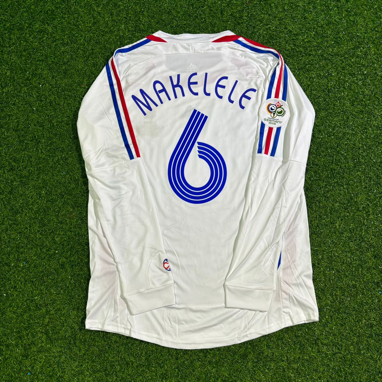 Maillot de football rétro blanc à manches longues Claude Makelele France Coupe du Monde 2006