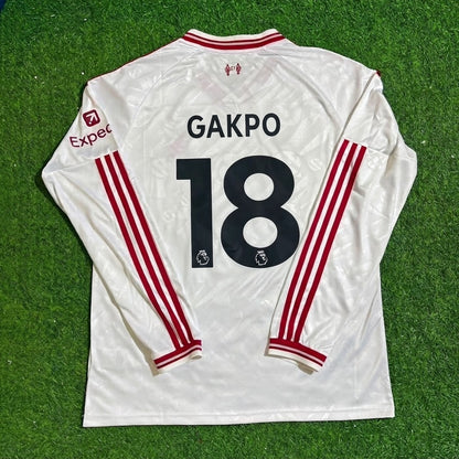 Cody Gakpo #18 Liverpool 2027 New Season Long Sleeve Away White Football Jersey Kit