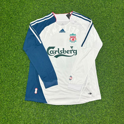 Craig Bellamy Liverpool 2007 White Blue Long Sleeve Retro Jersey Trikot Maglia