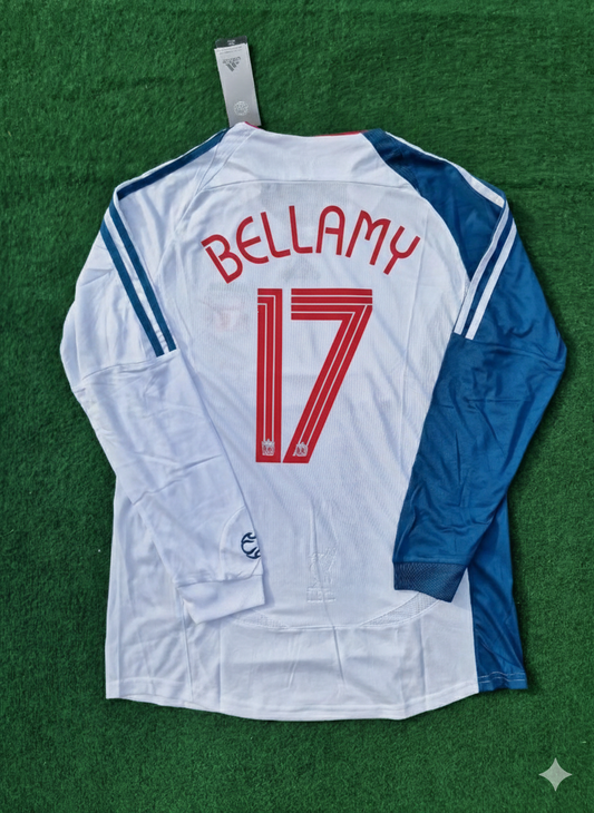 Craig Bellamy Liverpool 2007 White Blue Long Sleeve Retro Jersey Trikot Maglia