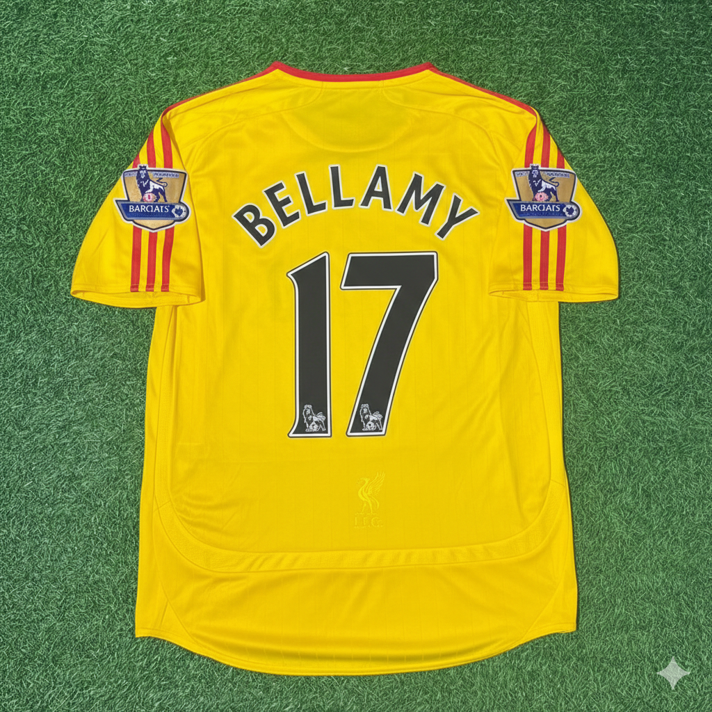 Craig Bellamy Liverpool 2006/2007 Yellow Retro Football Jersey Kit