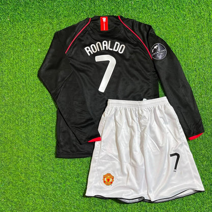 Cristiano Ronaldo 7  Manchester United 2007-2008 Black Champions League Patch Kids Kit Jersey Trikot Maillot KinderTrikot Soccer Shirt
