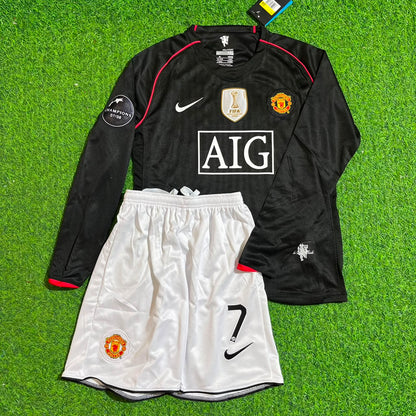 Cristiano Ronaldo 7  Manchester United 2007-2008 Black Champions League Patch Kids Kit Jersey Trikot Maillot KinderTrikot Soccer Shirt