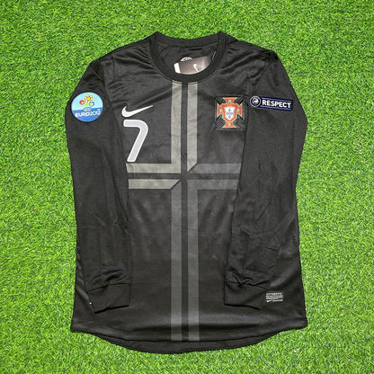 Cristiano Ronaldo #7 Portugal Euro 2012 Away Black Long Sleeve Retro Football Jersey