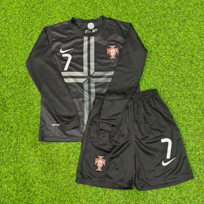Cristiano Ronaldo #7 Portugal Euro 2012 Kids Away Black Long Sleeve Retro Football Jersey
