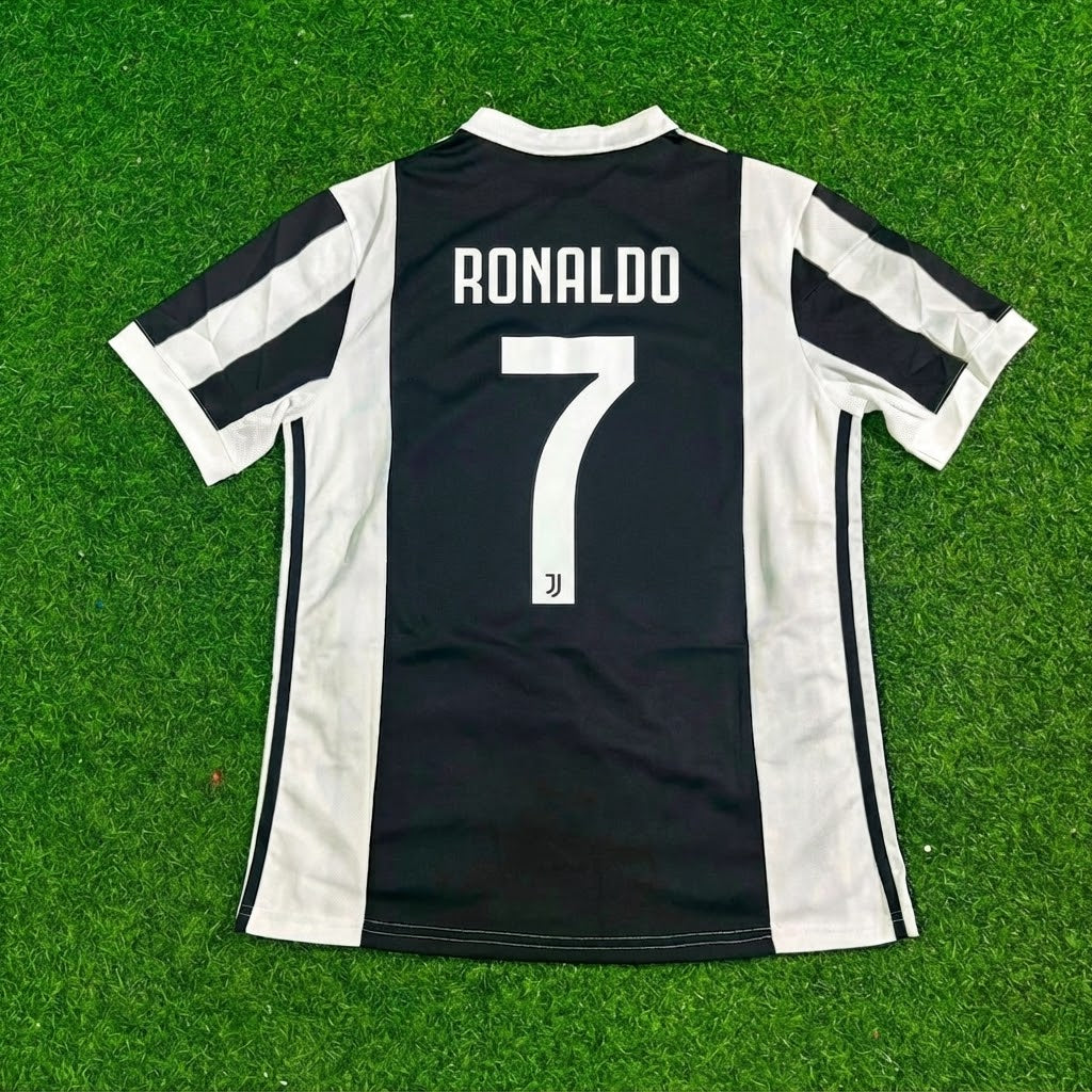 Cristiano Ronaldo #7 Juventus Home Black White Retro Football Jersey