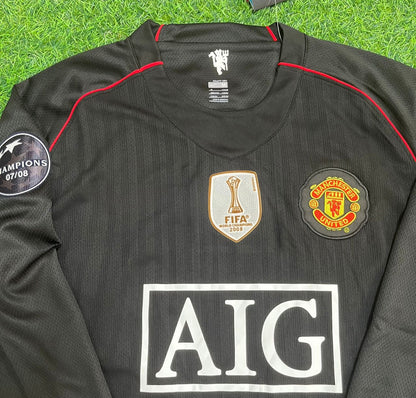 Manchester United 2007/2008 Champions League Patch Black Retro Football Jersey Kit
