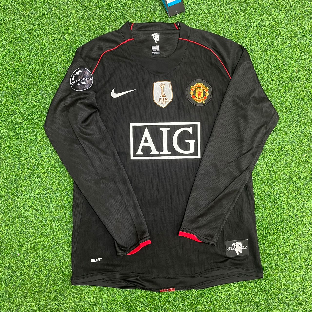 Cristiano Ronaldo Manchester United 2007/2008 Champions League Patch Black Retro Football Jersey Kit