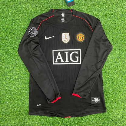 Cristiano Ronaldo Manchester United 2007/2008 Champions League Patch Black Retro Football Jersey Kit