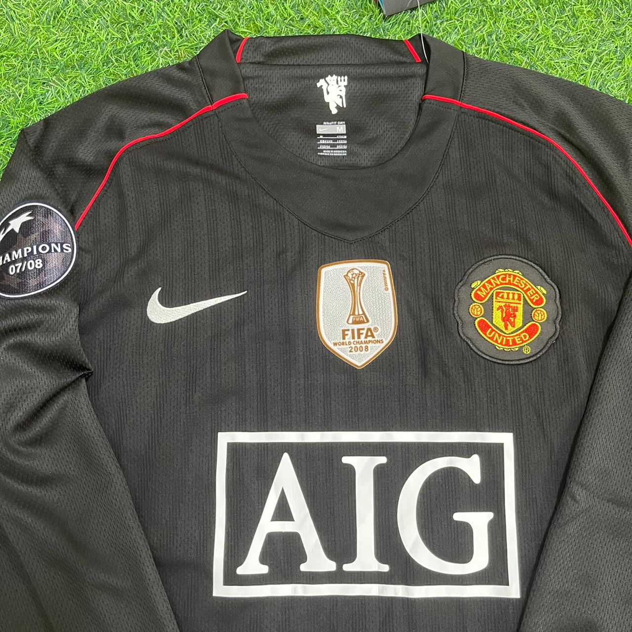 Cristiano Ronaldo Manchester United 2007/2008 Champions League Patch Black Retro Football Jersey Kit