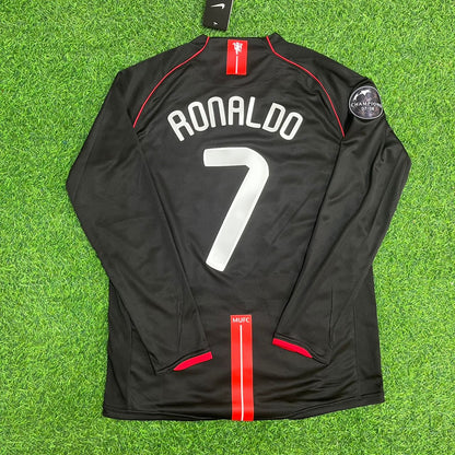 Cristiano Ronaldo Manchester United 2007/2008 Champions League Patch Black Retro Football Jersey Kit