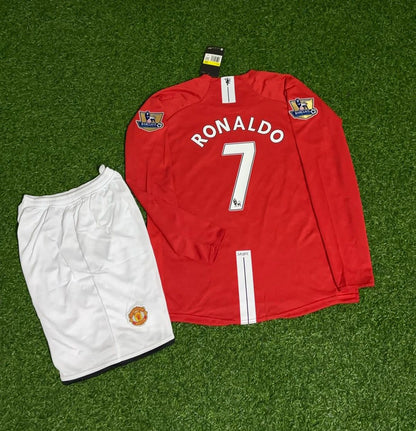 Cristiano Ronaldo Manchester United 2008 EPL Retro Long Sleeve Kids Football Jersey Kit