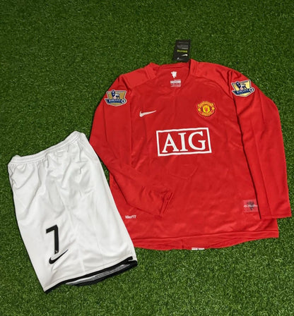 Cristiano Ronaldo Manchester United 2008 EPL Retro Long Sleeve Kids Football Jersey Kit