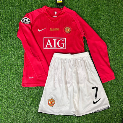 Cristiano Ronaldo 7 - Manchester United 2008 Final Red Long Sleeve Kit Jersey Trikot Maillot KinderTrikot Soccer Shirt