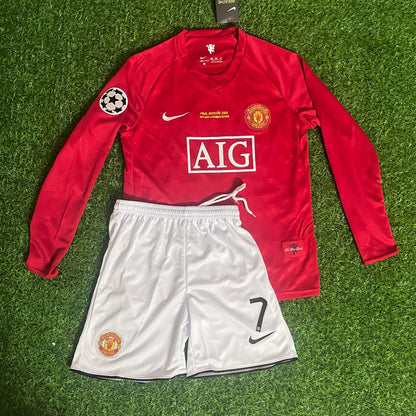 Cristiano Ronaldo 7 - Manchester United 2008 Final Red Long Sleeve Kit Jersey Trikot Maillot KinderTrikot Soccer Shirt