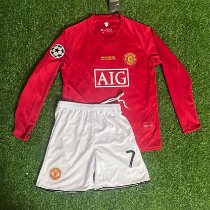 Cristiano Ronaldo 7 - Manchester United 2008 Final Red Long Sleeve Kit Jersey Trikot Maillot KinderTrikot Soccer Shirt