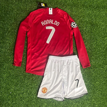 Cristiano Ronaldo 7 - Manchester United 2008 Final Red Long Sleeve Kit Jersey Trikot Maillot KinderTrikot Soccer Shirt