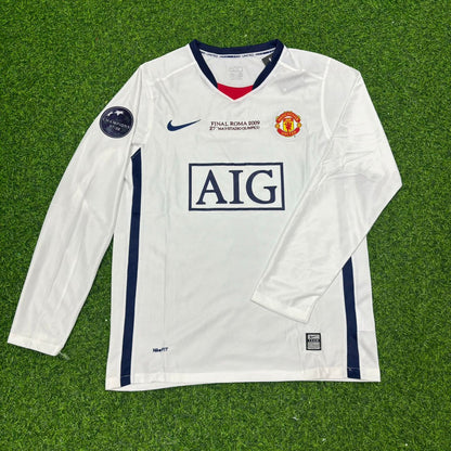 Cristiano Ronaldo Manchester United 2009 CL Final White Long-Sleeve Retro Football Shirt