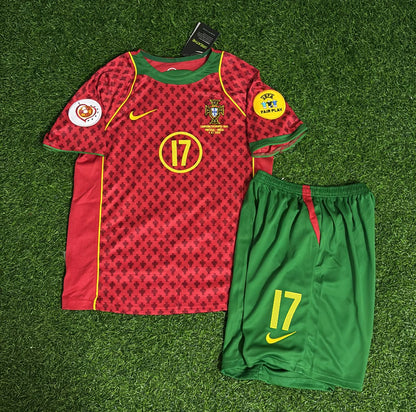 Cristiano Ronaldo Portugal 2004 Final Home Kids Football Jersey Kit