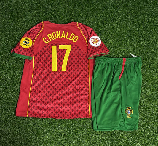 Cristiano Ronaldo Portugal 2004 Finale Heim-Fußballtrikot für Kinder